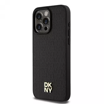 DKNY DKHMP15XPSHRPSK Hard Case for iPhone 15 Pro Max 6.7 inch Black Leather Monogram Pattern Metal Logo MagSafe