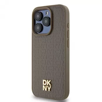 DKNY DKHMP14XPSHRPSW Hard Case for iPhone 14 Pro Max 6.7 inch Brown Leather Pattern with Metal Logo MagSafe