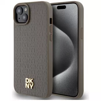 DKNY DKHMP15MPSHRPSW Hardcase Leather Pattern with Metal Logo MagSafe for iPhone 15 Plus / 14 Plus 6.7 inch Brown