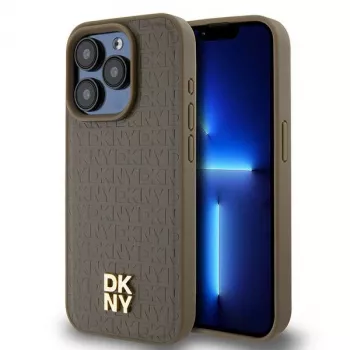 DKNY DKHMP15XPSHRPSW Hard Case for Apple iPhone 15 Pro Max 6.7 inch Brown Leather Pattern with Metal Logo MagSafe