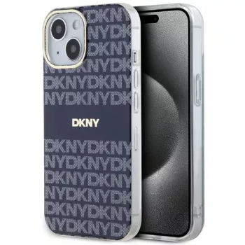 DKNY DKHMP15SHRHSEB Hard Case for iPhone 15/14/13 6.1 inch Blue Mono & Stripe IML MagSafe