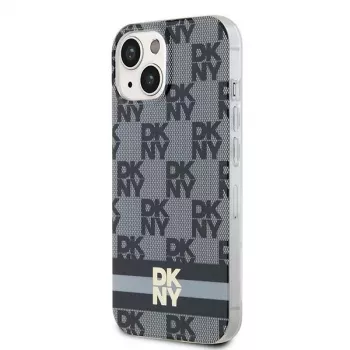 DKNY DKHMP14SHCPTSK Hard Case for iPhone 14/15, Checkered Mono Pattern & Printed Stripes, Black, MagSafe