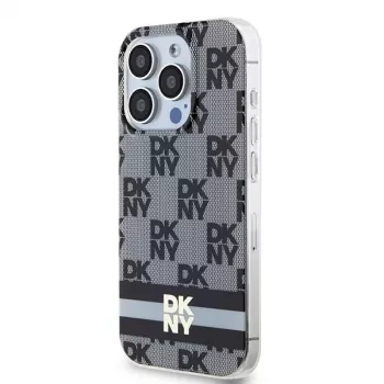 DKNY DKHMP15XHCPTSK Hard Case for iPhone 15 Pro Max 6.7 inch Black Checkered Mono Pattern & Printed Stripes MagSafe