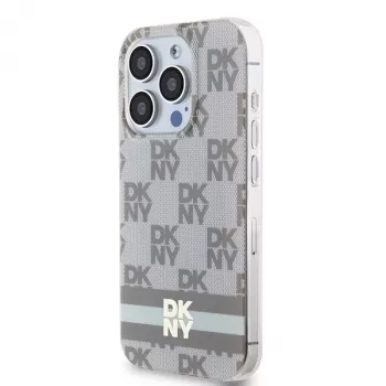 DKNY DKHMP13XHCPTSE Hard Case for Apple iPhone 13 Pro Max 6.7 inch, Beige, Checkered Mono Pattern & Printed Stripes, MagSafe Compatible