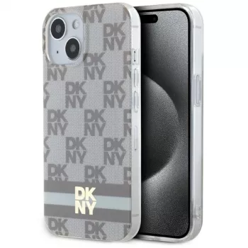 DKNY DKHMP15SHCPTSE Hard Case for Apple iPhone 15 / 14 / 13 6.1 inch Beige Checkered Mono Pattern & Printed Stripes MagSafe