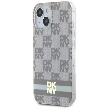 DKNY DKHMP15SHCPTSE Hard Case for Apple iPhone 15 / 14 / 13 6.1 inch Beige Checkered Mono Pattern & Printed Stripes MagSafe