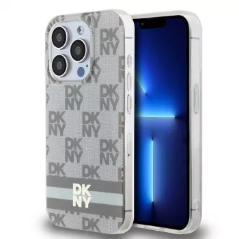 DKNY DKHMP15LHCPTSE Hard Case for Apple iPhone 15 Pro 6.1 inch Checkered Mono Pattern & Printed Stripes MagSafe Beige
