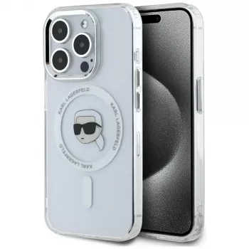 KARL LAGERFELD IML Metal Karl Head MagSafe pouzdro pro Apple iPhone 15 Pro, bílé