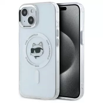 Karl Lagerfeld KLHMP15SHLSCHH iPhone 15 6,1 inch bílé pevné pouzdro IML Metal Choupette Head MagSafe