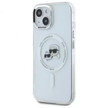 Pouzdro Karl Lagerfeld KLHMP14SHLSKCH pro Apple iPhone 14 6,1 inch bílé IML Metal Karl & Choupette Head MagSafe