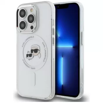 Pouzdro Karl Lagerfeld KLHMP14LHLSKCH pro iPhone 14 Pro 6,1 inch IML Metal Karl & Choupette Head MagSafe bílé