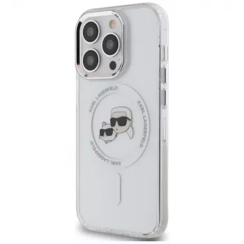 Pouzdro Karl Lagerfeld KLHMP14LHLSKCH pro iPhone 14 Pro 6,1 inch IML Metal Karl & Choupette Head MagSafe bílé