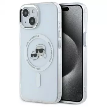 Pouzdro Karl Lagerfeld KLHMP15SHLSKCH pro Apple iPhone 15 6,1 inch bílé Karl & Choupette Head MagSafe