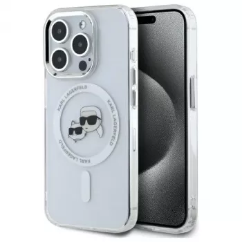 Karl Lagerfeld KLHMP15XHLSKCH pevné pouzdro IML Metal Karl & Choupette Head MagSafe bílé pro iPhone 15 Pro Max 6,7 inch