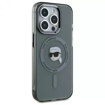 Pouzdro Karl Lagerfeld KLHMP15LHLSKIK pro Apple iPhone 15 Pro 6,1 inch černé IML Metal Karl Head MagSafe