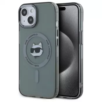 Karl Lagerfeld KLHMP15SHLSCHK pevné pouzdro pro iPhone 15 6,1 inch černé Metal Choupette Head MagSafe