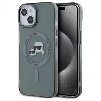 Pouzdro Karl Lagerfeld KLHMP15SHLSKCK IML Metal Karl & Choupette Head MagSafe pro Apple iPhone 15 6,1 inch černé