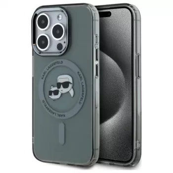 Pouzdro Karl Lagerfeld KLHMP15XHLSKCK pro iPhone 15 Pro Max 6,7 inch IML Metal Karl & Choupette Head MagSafe černé