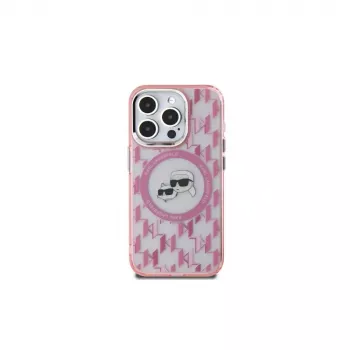 Pouzdro Karl Lagerfeld KLHMP15MHMCKMHP pro iPhone 15 Plus 6,7 inch růžové IML Monogram Karl & Choupette Head MagSafe