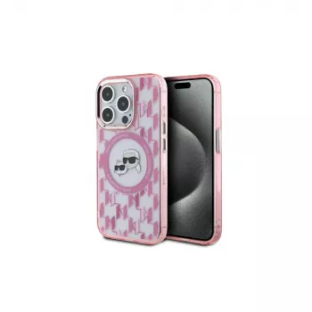 Pouzdro Karl Lagerfeld KLHMP15XHMCKMHP pro iPhone 15 Pro Max 6,7 inch růžové IML Monogram Karl & Choupette Head MagSafe