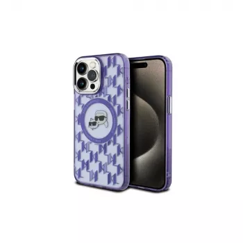 Zadní kryt Karl Lagerfeld KLHMP15XHMCKMHU pro iPhone 15 Pro Max 6,7 inch fialový IML Monogram Karl & Choupette Head MagSafe