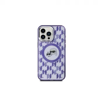 Zadní kryt Karl Lagerfeld KLHMP15XHMCKMHU pro iPhone 15 Pro Max 6,7 inch fialový IML Monogram Karl & Choupette Head MagSafe