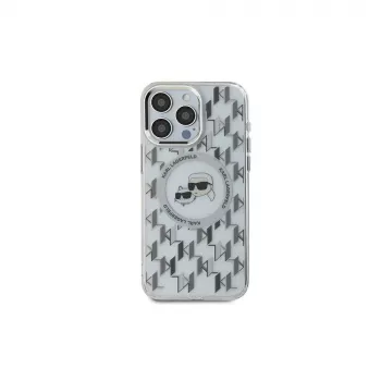 Pouzdro Karl Lagerfeld KLHMP15SHMCKMHT pro iPhone 15 6,1 inch průhledné IML Monogram Karl & Choupette Head MagSafe
