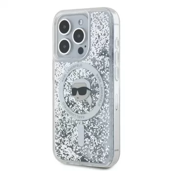 Pouzdro Karl Lagerfeld KLHMP15XLGKISGH pro iPhone 15 Pro Max 6,7 inch průhledné Liquid Glitter Karl Head MagSafe