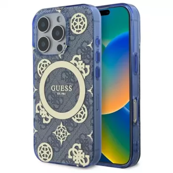 Guess GUHMP16XH4PYEEB iPhone 16 Pro Max 6,9 inch modré pevné pouzdro IML Peony On 4G Background MagSafe