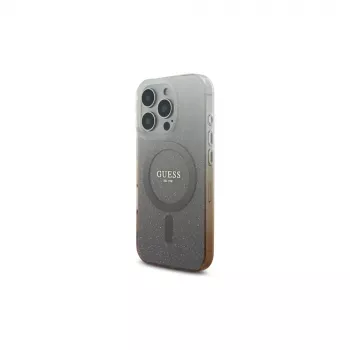 Guess IML Glitter Gradient pouzdro MagSafe pro Apple iPhone 16 Pro (hnědé)