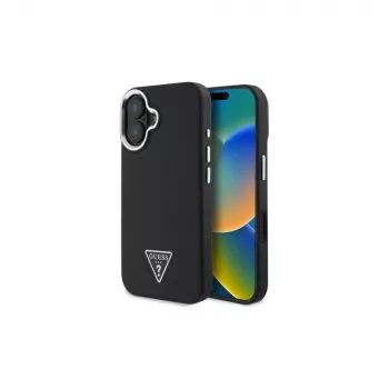 Guess GUHMP16SPGTSPSK iPhone 16 černé pevné pouzdro Grained Triangle MagSafe