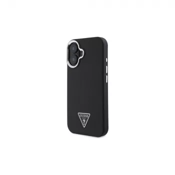 Guess GUHMP16SPGTSPSK iPhone 16 černé pevné pouzdro Grained Triangle MagSafe