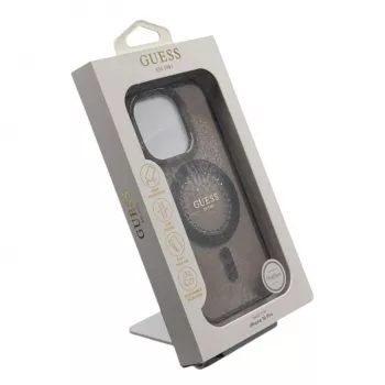 Guess GUHMP16LPFTDTEK pevné pouzdro pro Apple iPhone 16 Pro 6,3 inch, černé, IML kamínky, MagSafe
