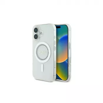 Guess GUHMP16MPFTDTEH pevné pouzdro IML Rhinestones MagSafe pro Apple iPhone 16 Plus 6,7 inch bílé