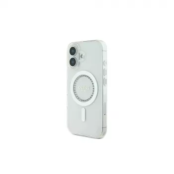 Guess GUHMP16MPFTDTEH pevné pouzdro IML Rhinestones MagSafe pro Apple iPhone 16 Plus 6,7 inch bílé
