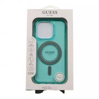 Guess GUHMP16LPFTDTEN iPhone 16 Pro 6,3 inch pevné pouzdro IML Rhinestones MagSafe zelené