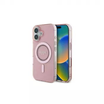 Guess IML Rhinestones pouzdro MagSafe pro iPhone 16 (růžové)