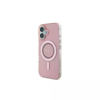 Guess IML Rhinestones pouzdro MagSafe pro iPhone 16 (růžové)