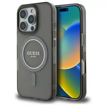 Guess GUHMP16LHFGEREK pevné pouzdro IML Glitter Circle MagSafe pro iPhone 16 Pro 6,3 inch černé