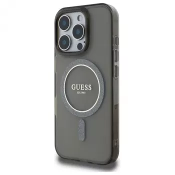 Guess GUHMP16LHFGEREK pevné pouzdro IML Glitter Circle MagSafe pro iPhone 16 Pro 6,3 inch černé