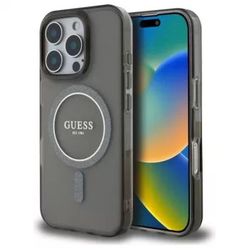 Guess GUHMP16XHFGEREK pevné pouzdro IML Glitter Circle MagSafe pro iPhone 16 Pro Max 6,9 inch černé
