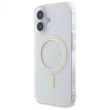 Guess GUHMP16MHFGERET iPhone 16 Plus 6,7 inch transparentní pevné pouzdro IML Glitter Circle MagSafe