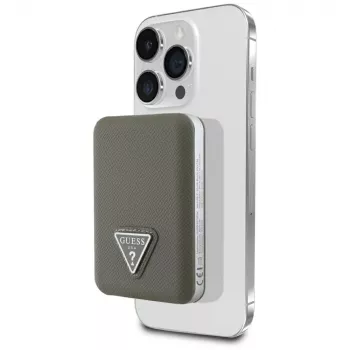 GUESS Grained Triangle bezdrátová powerbanka 5000mAh 15W USB-C MagSafe hnědá