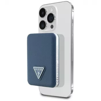 GUESS Grained Triangle bezdrátová powerbanka 5000mAh 15W USB-C MagSafe modrá