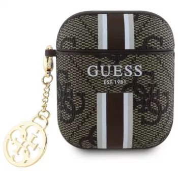 Guess GUA2P4RPSW pouzdro AirPods 1/2 hnědé 4G Printed Stripes Charm