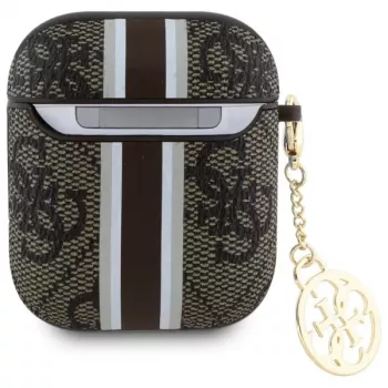 Guess GUA2P4RPSW pouzdro AirPods 1/2 hnědé 4G Printed Stripes Charm