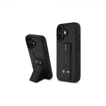 Pouzdro BMW BMHCP16SGSPCCK M Grip Stand Smooth and Carbon pro iPhone 16 6,1 – černé