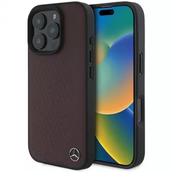 Mercedes-Benz MEHMP16L23RBGVR iPhone 16 Pro 6,3 inch pevné pouzdro imitace dřeva a kůže červené MagSafe