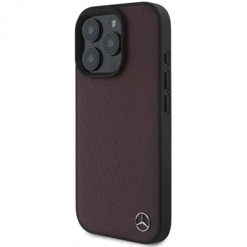 Mercedes-Benz MEHMP16L23RBGVR iPhone 16 Pro 6,3 inch pevné pouzdro imitace dřeva a kůže červené MagSafe