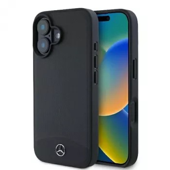 Mercedes-Benz MEHMP16S23RBARK iPhone 16 6,1 inch černé pevné pouzdro z texturované a hladké kůže MagSafe